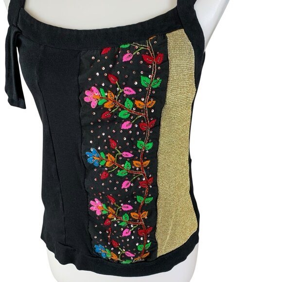 Custo Barcelona Embellished Floral Sequin Boho Art Deco Tank Top 4 - Picture 2 of 4